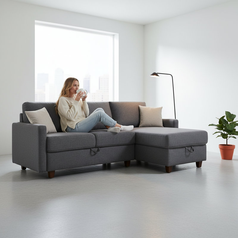 Canapé modulaire réversible rembourré avec rangement, Gris foncé