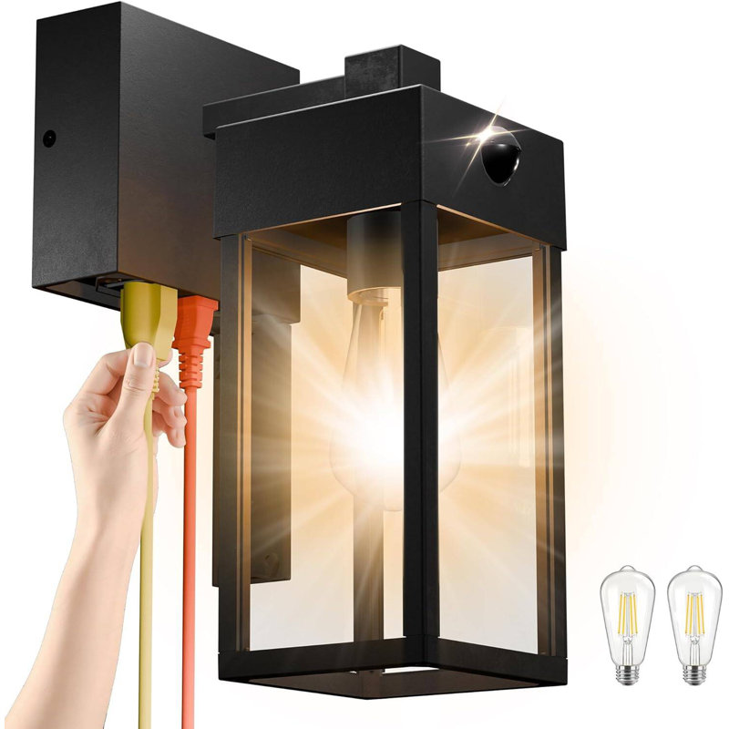 Dusk to Dawn Porch Light with GFCI Outlet - 20A Weatherproof Outdoor Wall Sconce, 1850W Dual E26 Sockets + Downward Outlet