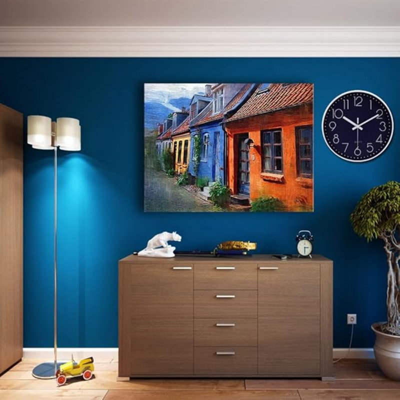 Jomparis Horloge murale ronde à quartz de 12 pouces silencieuse de qualité à fonctionnement à pile et à horloge murale de couleur bleu marine pour salle de classe