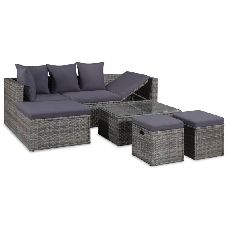 Frey 4 Piece Lounge Chair with Cushions, Dark Gray, Gray