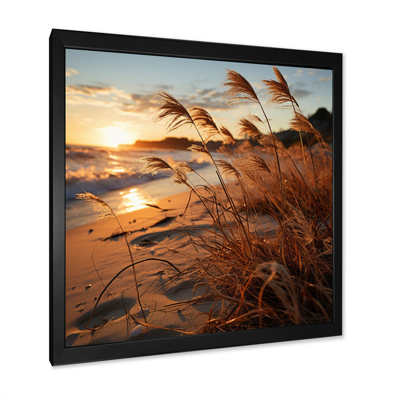 Brise de plage au lever du soleil V, Cadre simple noir, H 36 po x l 36 po x P 1,5 po