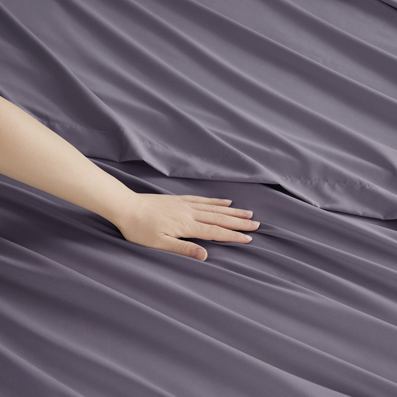  Ensemble de draps double brossé de luxe pour hôtel avec draps et taies d'oreiller très doux, Mauve gris, Très grand