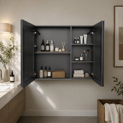 Armoire à pharmacie DEL pour salle de bain avec lumière unicolore, anti-buée, armoire en aluminium facile à installer (deux portes 31,50 x 23,62)