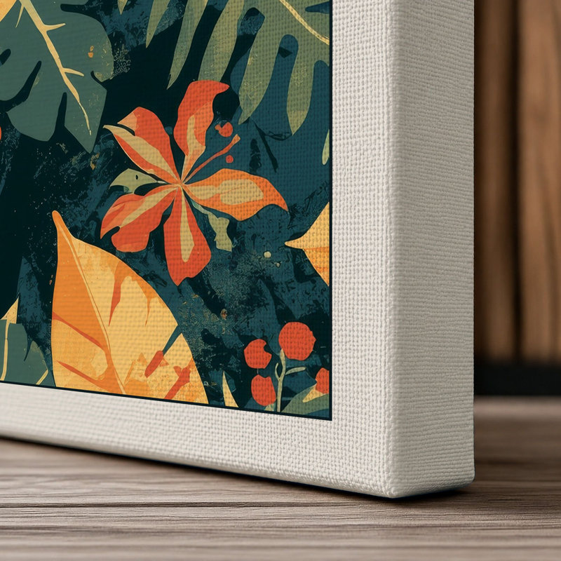 Floral Garden Tropical - Wrapped Canvas, 24x16 - 61.0 x 40.6 cm, Cream Border