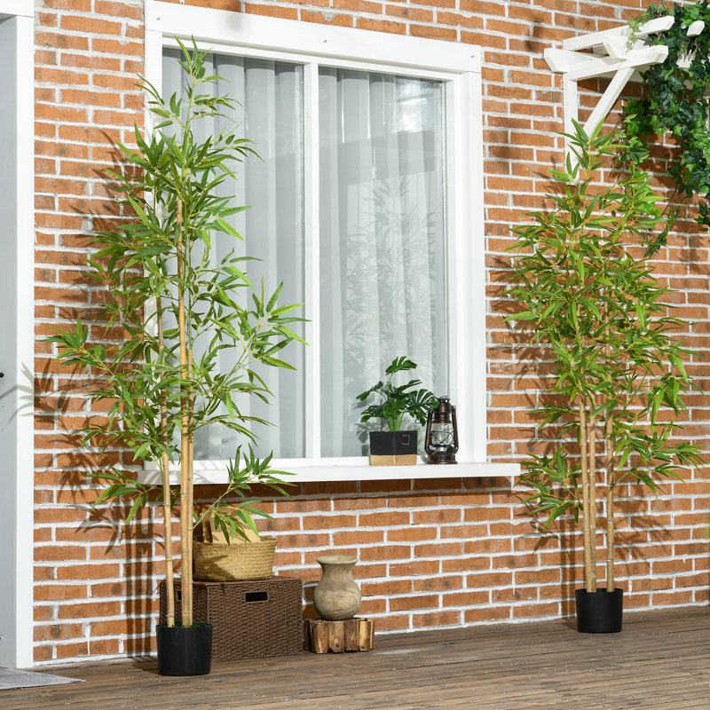Faux Bamboo Tree in Cement Pot, 71" H x 6.9" W x 6.9" D