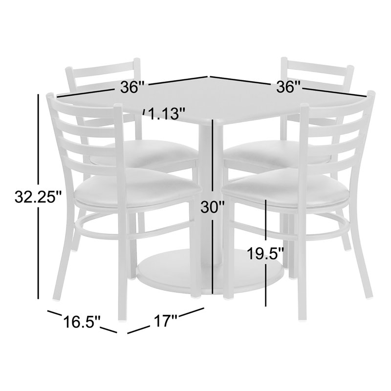 Hao 36'' Square Laminate Table Set with Round Base and 4 Ladder Back Metal Chairs, Mahogany