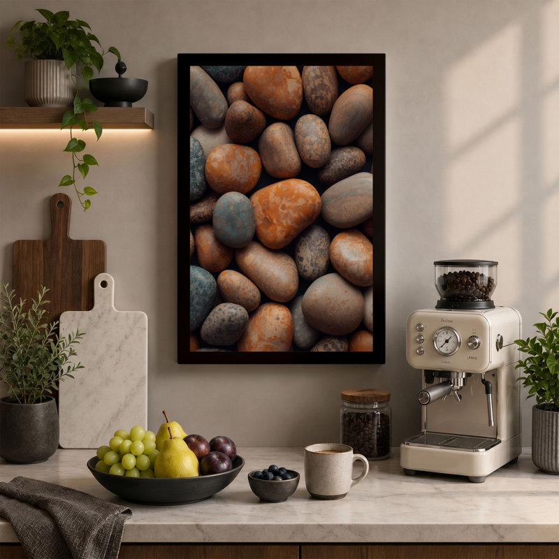 River Stones Minimalist - Wrapped Canvas, 18x12 - 45.7 x 30.5 cm, Terracotta Border