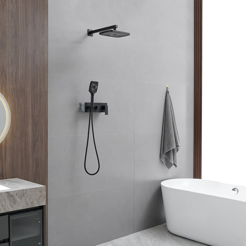 Wall Mount Shower System With Hand Shower Single Handle Shower Faucet Set Modern High-Pressure Brass Shower Trim Kit With Rough-In Valve