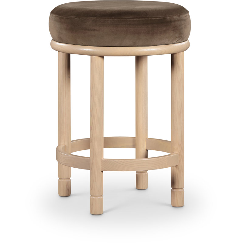 Tabouret de comptoir en velours Monette, Velours brun, Naturel