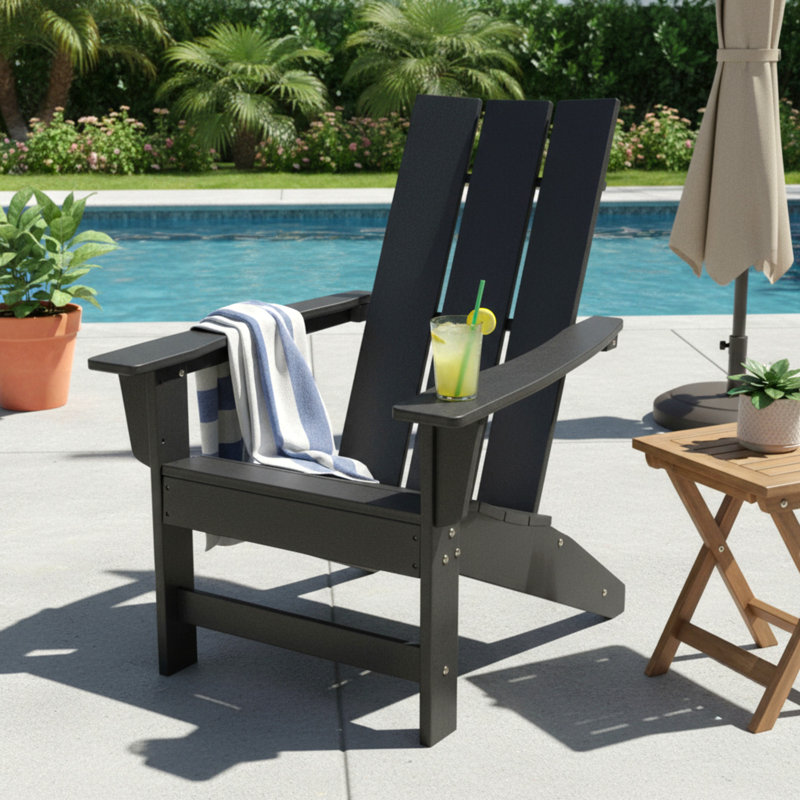 Arenijus Modern Weather-Resistant Plastic Adirondack Chair, Black
