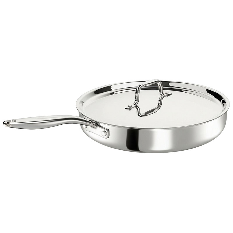 12-Inch 3-Layer Stainless Steel Fry Pan With Lid - 304 Stainless Steel Interior & 430 Magnetic Base, Oven Safe To 600°F, Induction Compatible, Dishwasher Safe