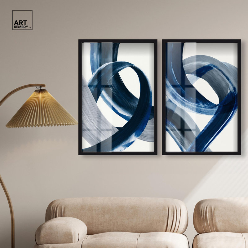 «Modern Tides Shadowbox», ensemble d'art abstrait par Art Remedy, cadre noir, 20 x 30, H 31 po x l 21 po, Structure noire