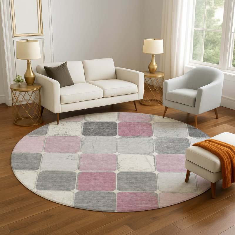 Premium Machine Washable Tiana Geometric Rug, Round 8'