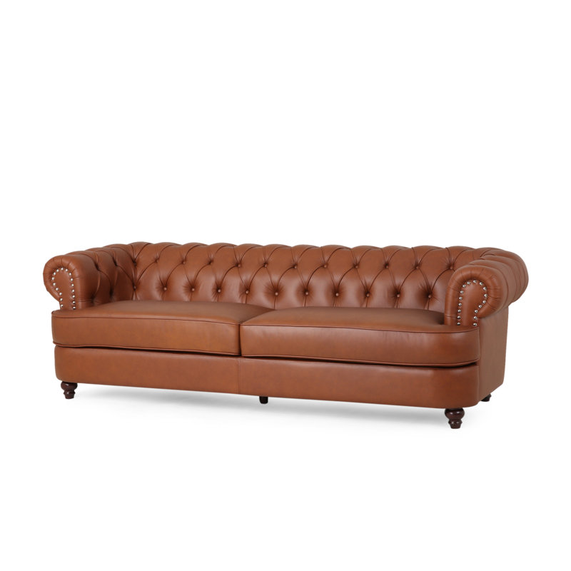 Canapé Chesterfield 94,75 po en cuir véritable avec accoudoirs, Cognac