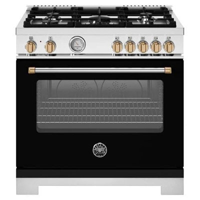 Master Series range 36 In Dual Fuel MATTE BLACK gold knobs and handle finials