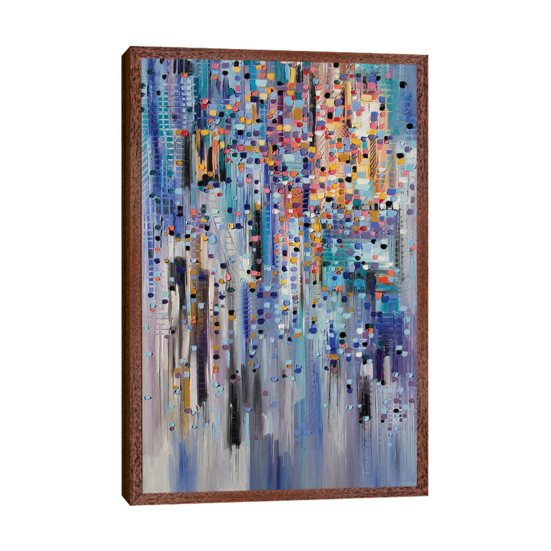 Happy City by Ekaterina Ermilkina - Print on Canvas, 101.6 cm H x 66.04 cm W, Classic Brown Wood Framed