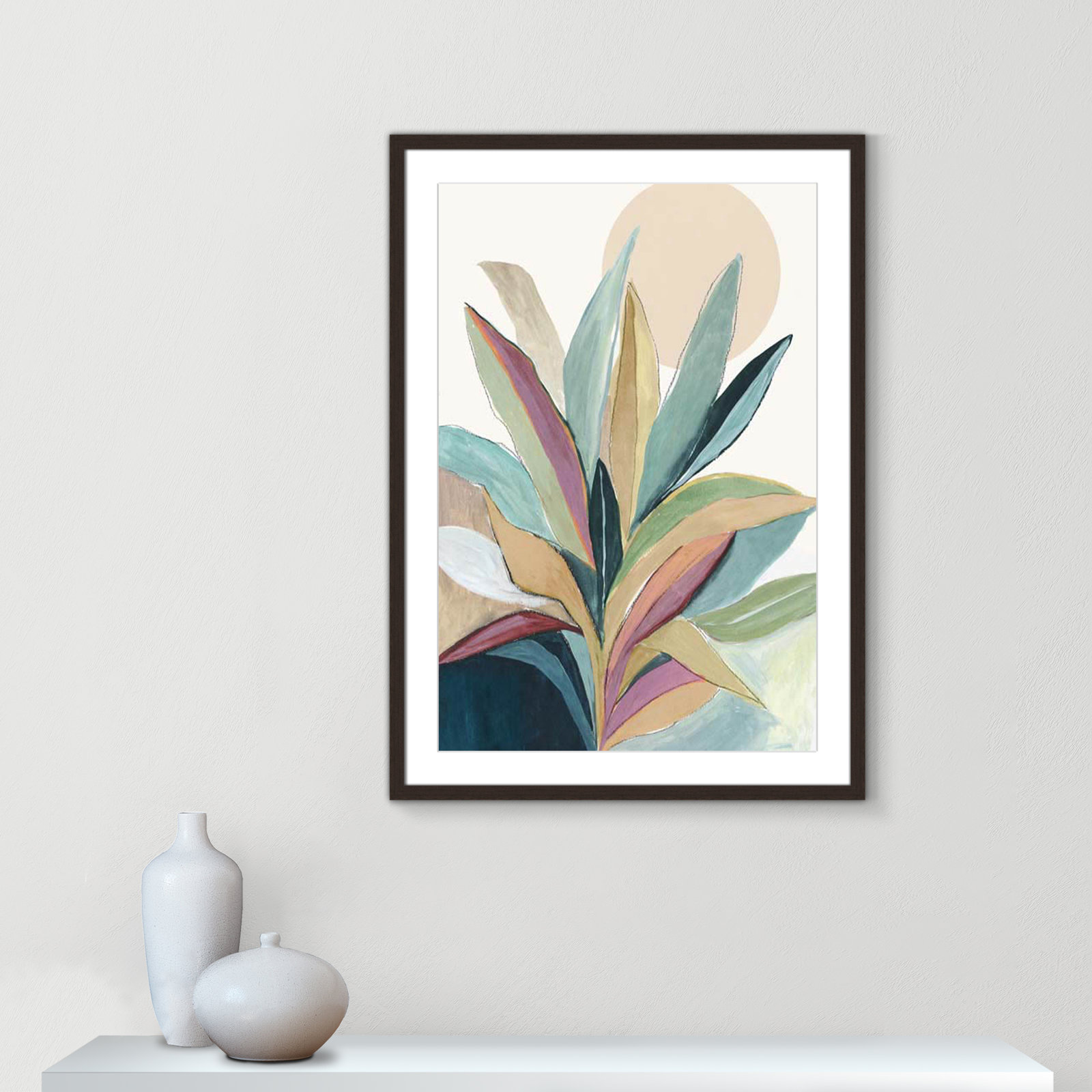Byer "Sunny Bright Leaves I" Print by Asia Jensen, 35.5" H x 25.5" W x 1.25" D, Walnut Single Picture Frame, Yes