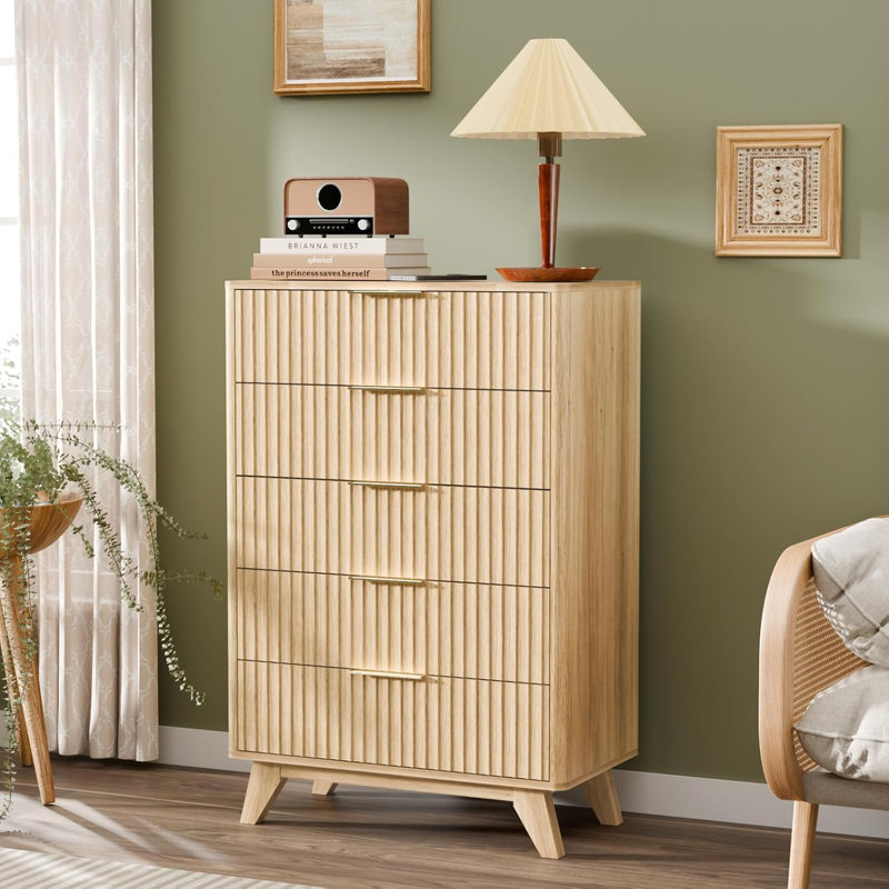 5 Drawer Grille Chest Oak Tone P2 Particleboard Density Board 30X15.6X44.9 Inches