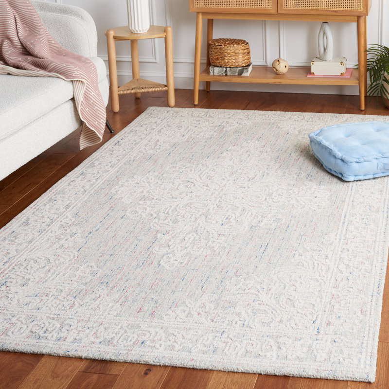 Tapis oriental en coton touffeté à la main gris clair / ivoire Hadees, Rectangle 5 pi x 8 pi