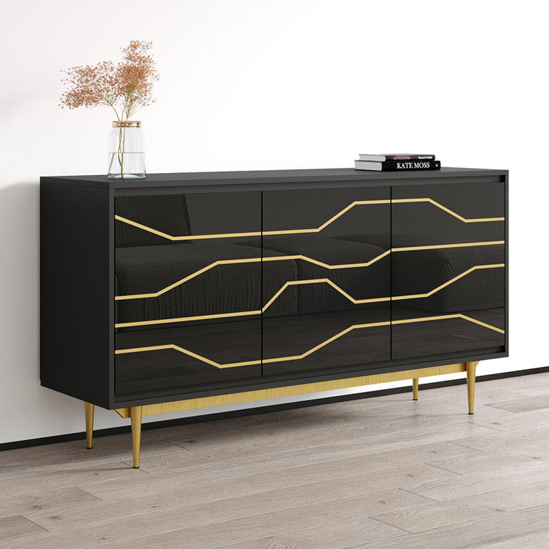 Katanya 63" Sideboard with High Gloss Finish, Black