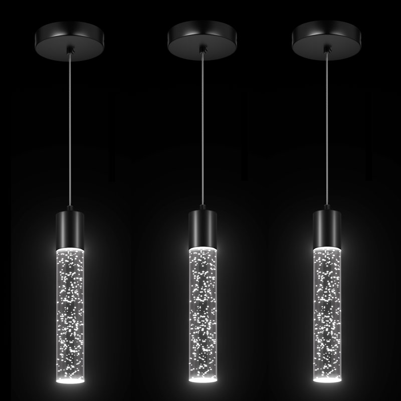 Luminaire suspendu cylindrique à DEL, 3, Noir mat