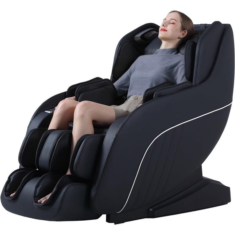 Fauteuil de massage noir en simili cuir noir avec massage chauffant et commande vocale