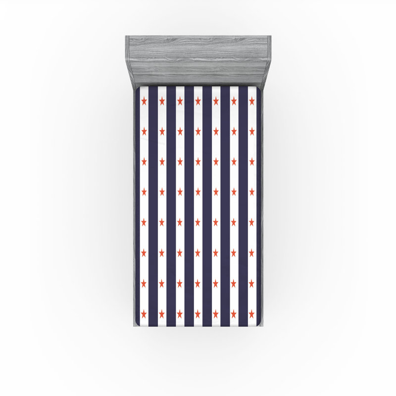 Drap-housse Ambesonne, paquet de 2, Drap-housse simple TG, Indigo / rouge / blanc rayé