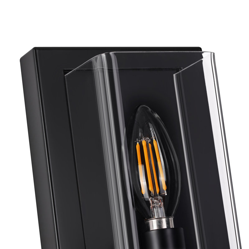 Elgin 1-Light Classic Dimmable Flush Mounted Wall Sconce in Matte Black with Clear Acrylic Shade