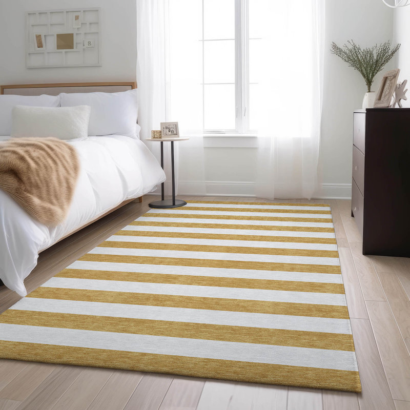 Tapis doré de qualité supérieure lavable à la machine Cerrito AMF528, Rectangle 5 pi x 7 pi 6 po
