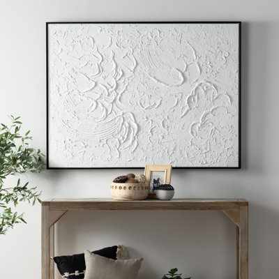 Ghesso Textured Abstract White Framed Canvas Wall Art