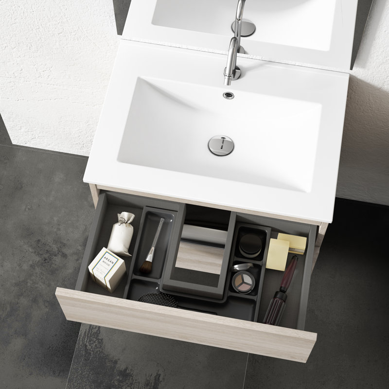 Malika 40'' Single Bathroom Vanity with Ceramic Top, white and black