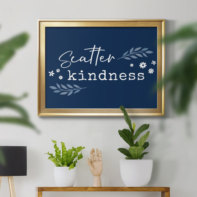 Kindness - Cadre photo, art textuel, H 26,5 po x l 36,5 po x P 1,5 po, Toile avec cadre doré, Pas de tapis