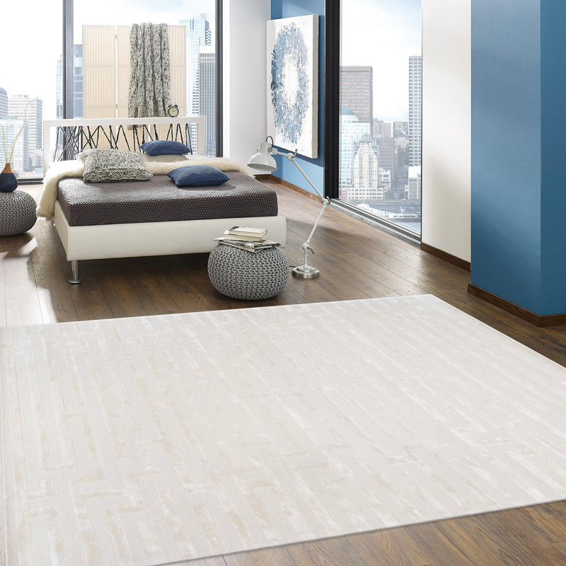 Ivory Hand-Tufted Wool and Viscose 9' x 12' Rectangular Rug