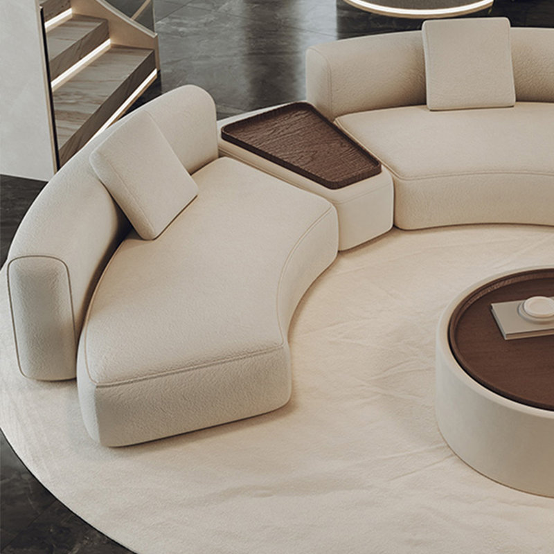 Curved Statement Sofa With Built-In Side Table, 25.59" H x 111.81" W x 33.46" D