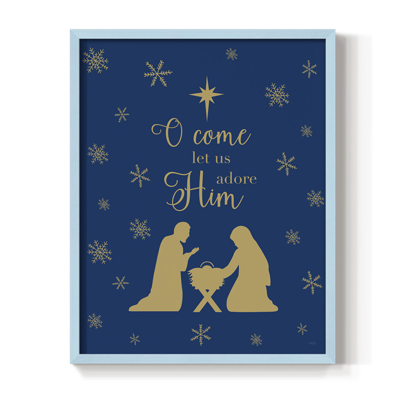 «Come Let Us Adore him», reproduction encadrée - bois massif, H 15 po x l 12 po, Bleu