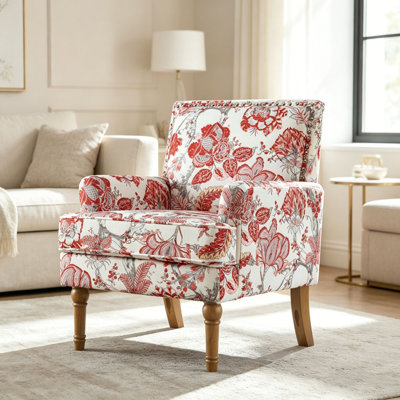 Farmhouse Style Floral Upholstery Accent Armchair