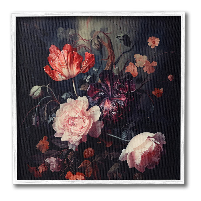 Giclée encadrée de fleurs sombres et élégantes par Lazar Studio, Giclée encadrée blanc bord de mer, H 17 po x l 17 po