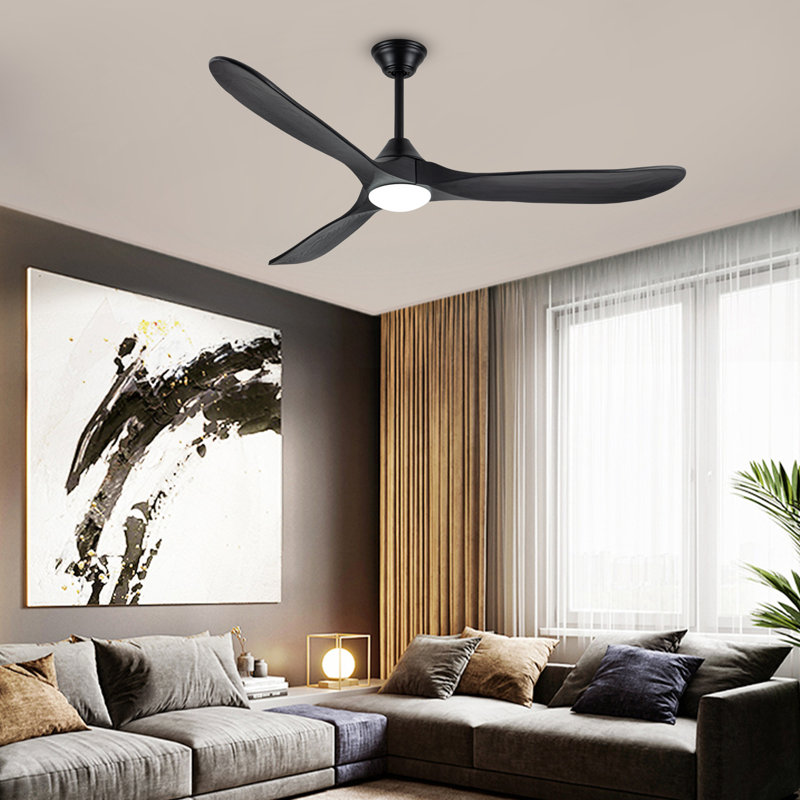 Black Smart Ceiling Fan With Led Light, 52'' Wide