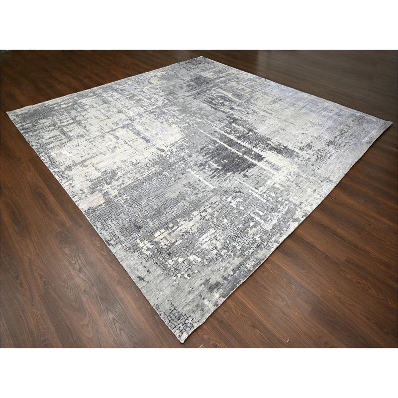 Tapis unique 12 pi x 12 pi Zier gris