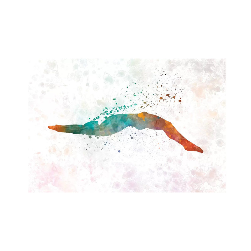 «Natation Silhouette III» par Paul Rommer - peinture sur toile tendue, H 12 po x l 18 po x 1,5 po