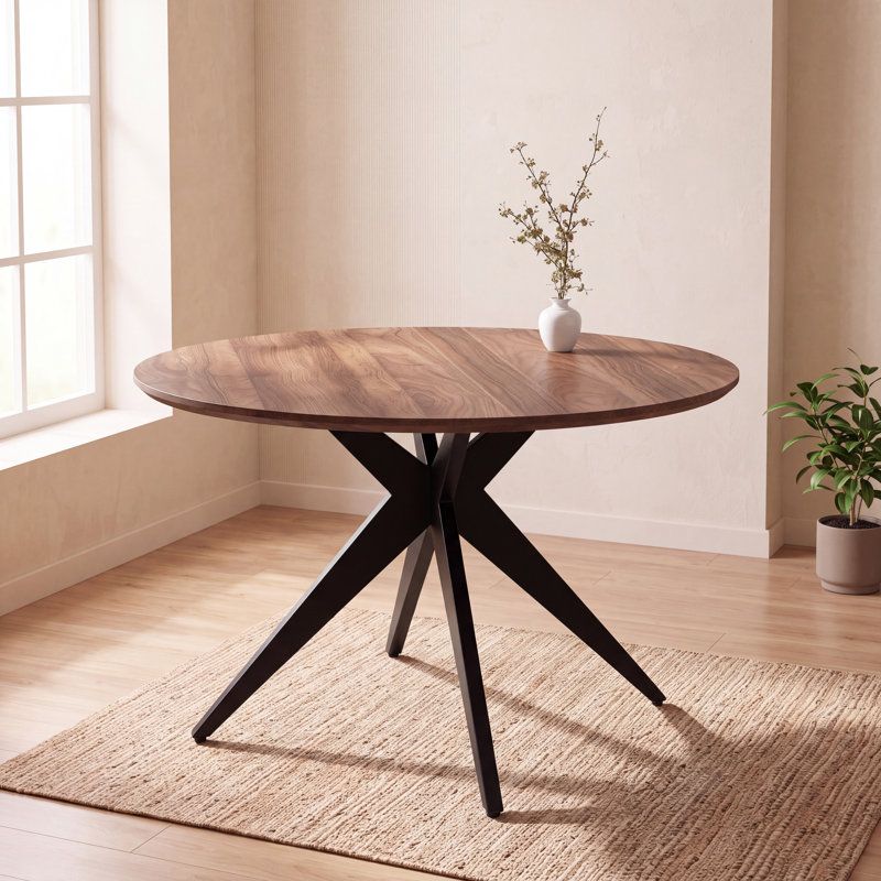 Table de salle à manger 45,28 "pour 2 à 4 personnes, table de salle à manger en bois avec pieds en fer de 1,18" d'épaisseur, table de salle à manger circulaire pour un coin lecture, salon