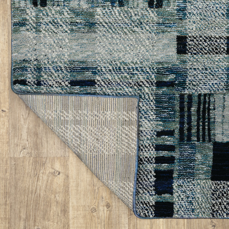 Tapis géométrique bleu / gris Torge, Rectangle 8 pi 6 po x 11 pi 7 po