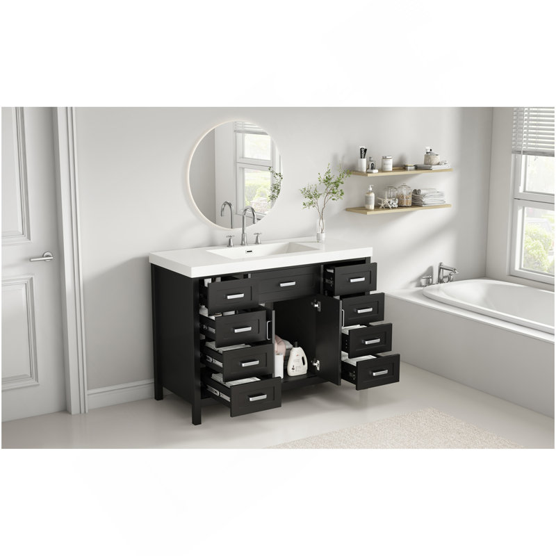 Sink, 2 Doors And 8 Drawers, Soft Close System, Classic Design, Black