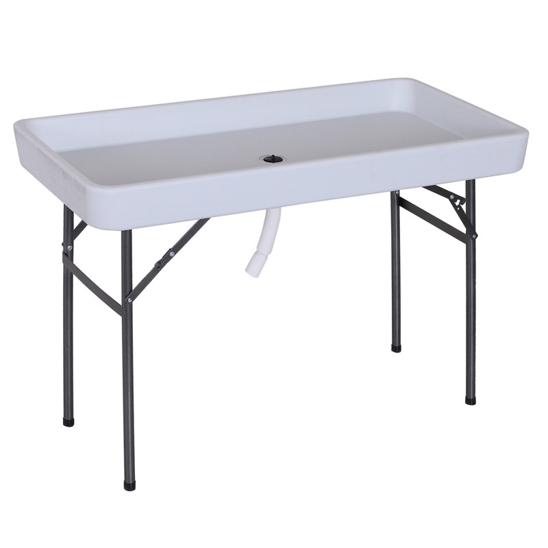 Petite table d'appoint de patio en rotin de polyéthylène avec trou pour parasol et tablette de rangement, table de bout en osier pour le jardin près de la piscine, structure en métal