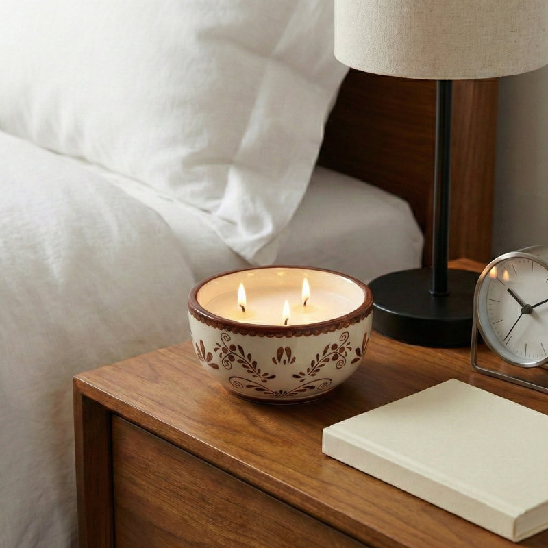 Bougie parfumée douillette avec motif peint à la main