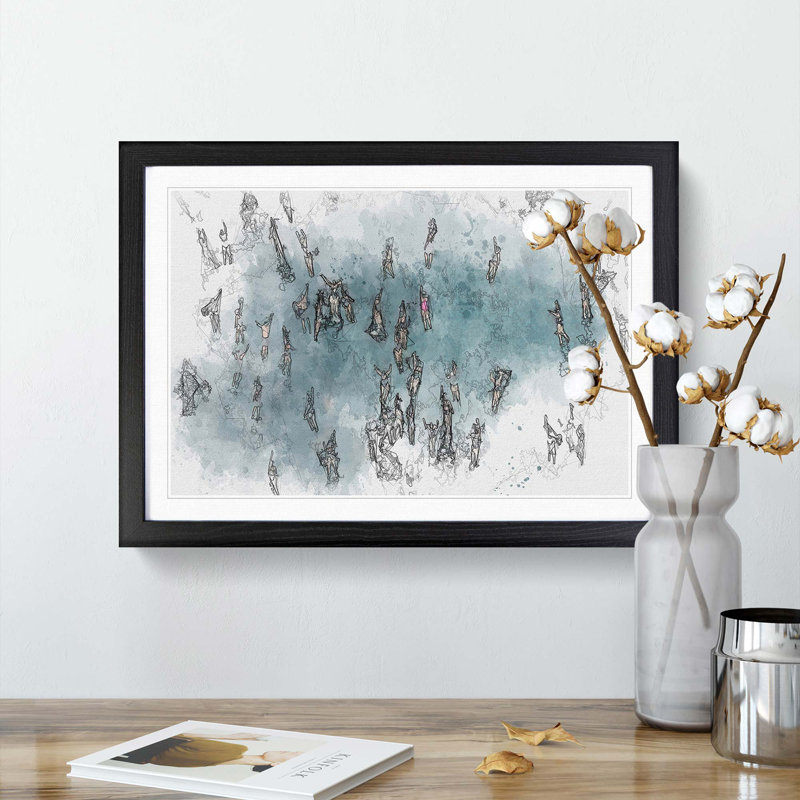 Swimmers Swimming in Abstract - Picture Frame Graphic Art Print, 62cm H x 87cm W x 2cm D, Black Framed