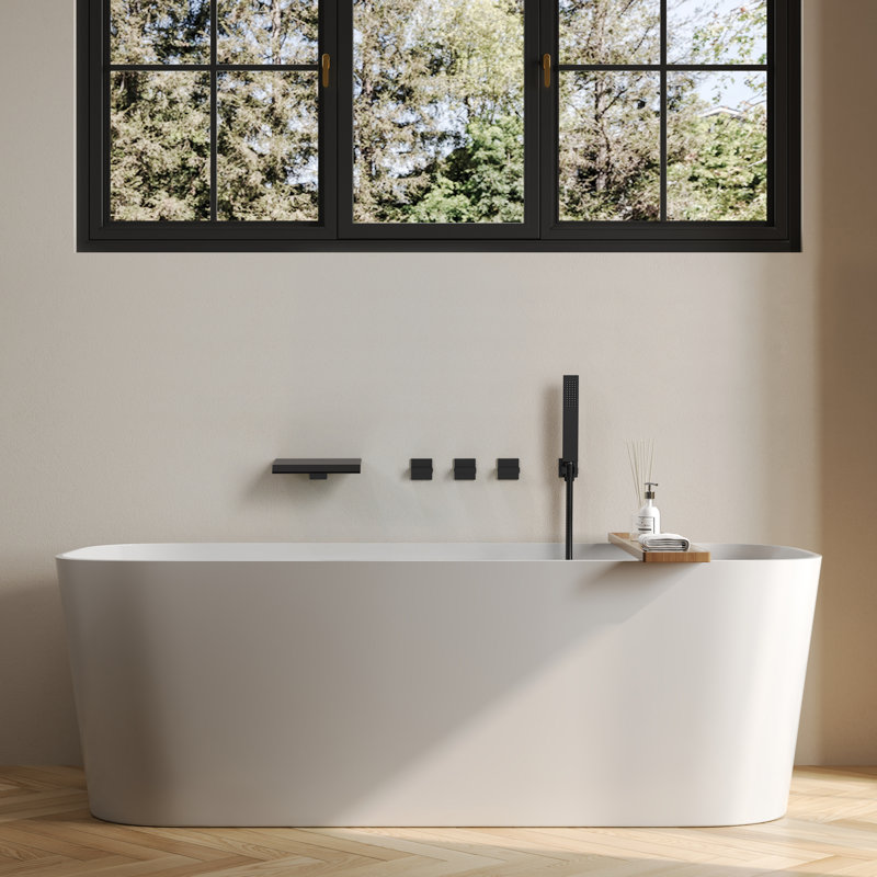 Wall Mounted Waterfall Tub Spout Bathtub Faucet with Diverter & Handheld Shower, Matte Black