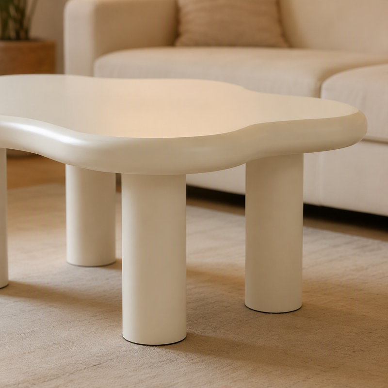 Table basse nuage en loupe de 101,6 cm (40 po) avec 4 pieds ronds, table basse moderne à profil bas, table centrale irrégulière unique pour salon