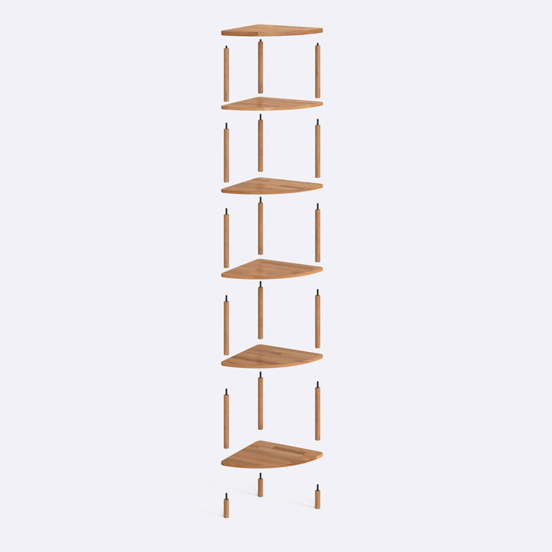 Webb Corner Bookcase, 6 Shelf Solid Wood Corner Bookshelf for Living Room and Office