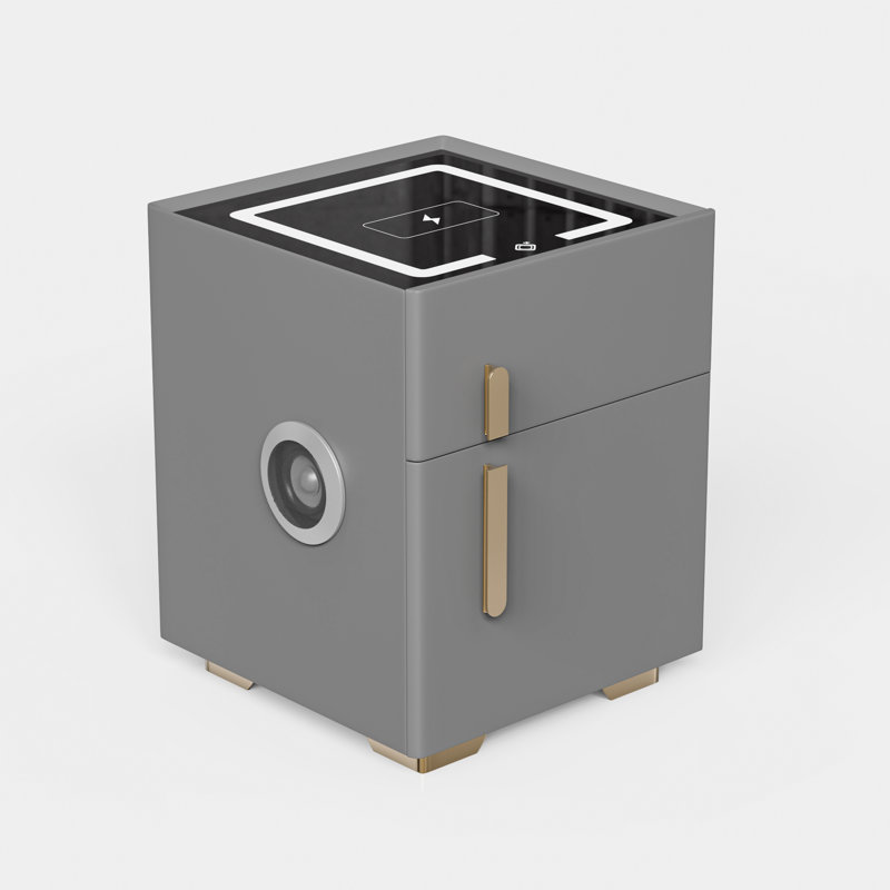 Digiorgio Nightstand With Safe Box And Led Lights And Wireless Charge And Bluetooth Speaker, Grey